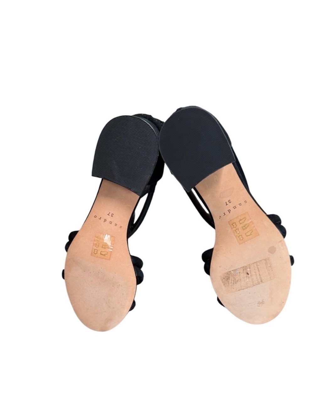Sandro Paris Black Suede Strappy Block Heel Sandals Back Zip EU37 - Picture 6 of 9